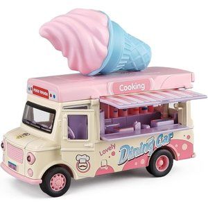Magnetic Induction Sound and Light Alloy Pull Back Car Die Cast Food Truck New